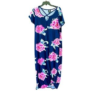 Floral Tropical Blue and Pink Plus Size Maxi Dress Size 1X Resortwear Party